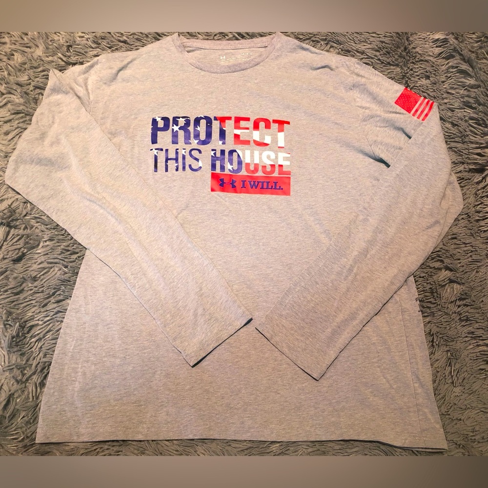 Under Armour Gray Long Sleeve “Freedom Protect this House” Shirt
